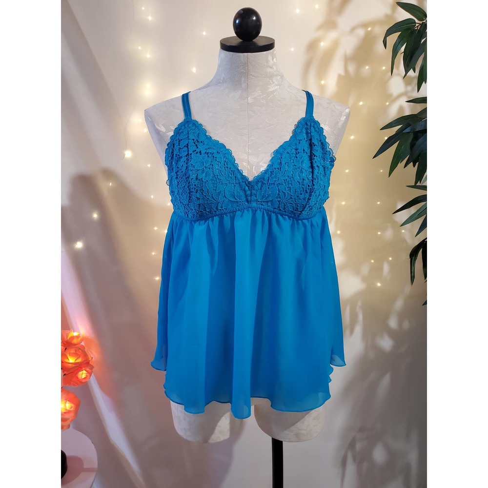 Soma NWT Shimmer Floral Lace Blue Teddy Womens Size M Babydoll Cross Strap Cami